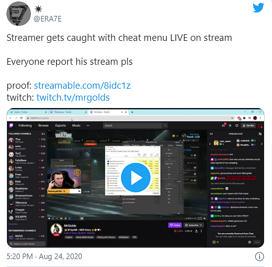 Streamer vychvaloval své schopnosti, na pozadí snímal cheaty
