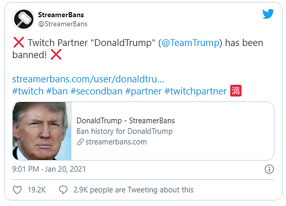 Twitch trvale zabanoval Trumpa okamžitě po skončení prezidentského mandátu