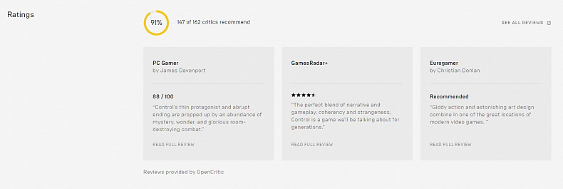 Epic Games integruje OpenCritic do Epic Games Store