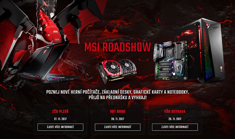 MSI Roadshow 2017 zavítá do Plzně, Brna a Ostravy kde představí herní novinky