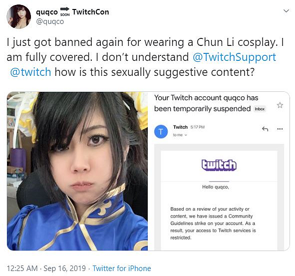 Twitch nejspíš neprávem zabanoval streamerku oblečenou v cosplay Chun-Li ze hry Street Fighter