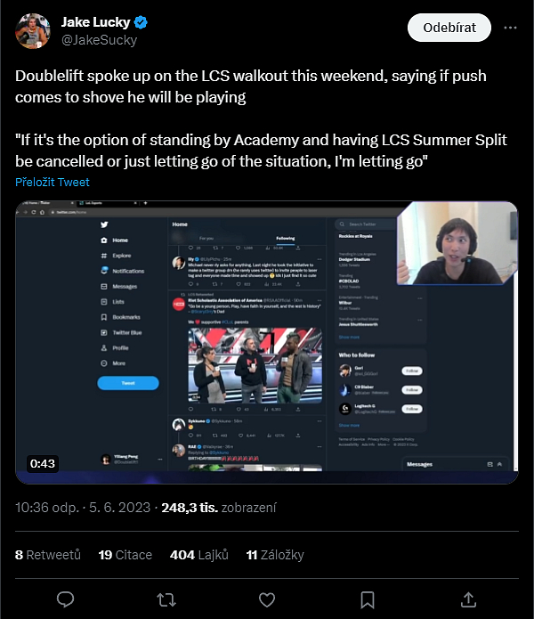 Ví Doublelift, proč se stávkuje v LCS?