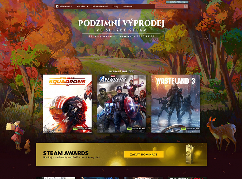 Steam nabízí podzimní slevy, v akci jsou stovky titulů