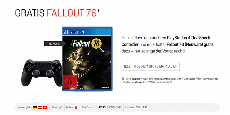 Německé obchody rozdávají Fallout 76 k použitým ovladačům