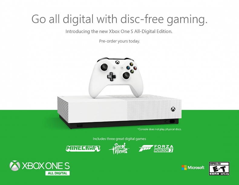 Xbox One S bez optické mechaniky přichází jako All-Digital Edition