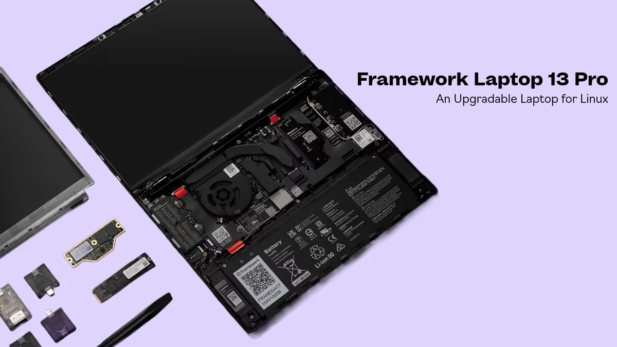 Image shows Framework Laptop 13 Pro on the light purple backround.