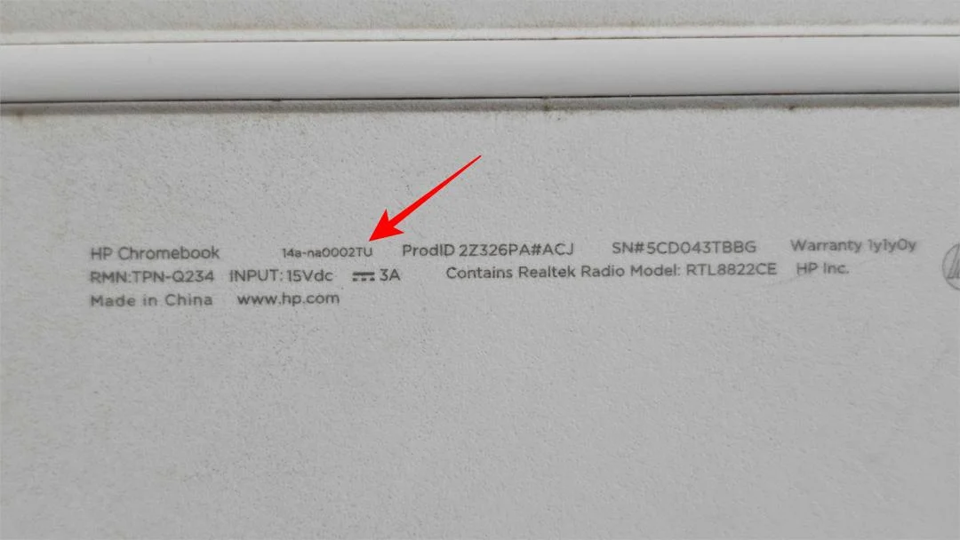 Underside of a Google Pixelbook showing the model number label