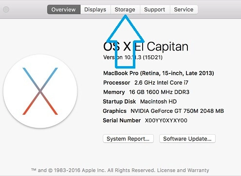 About This Mac Storage tab showing drive capacity