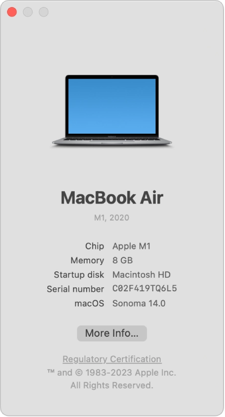 macOS About This Mac window showing the processor and model