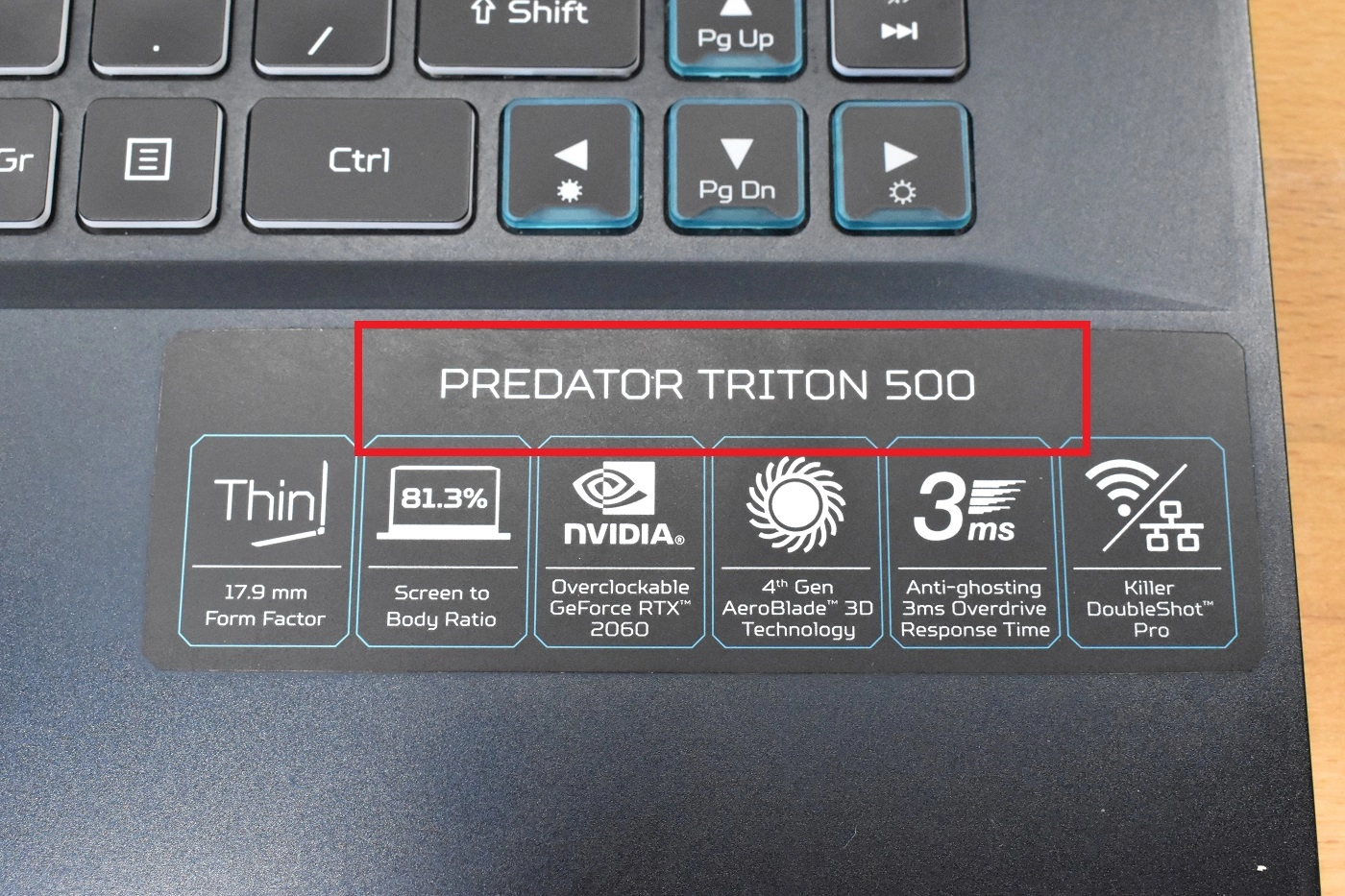 Acer laptop palmrest sticker showing the model number