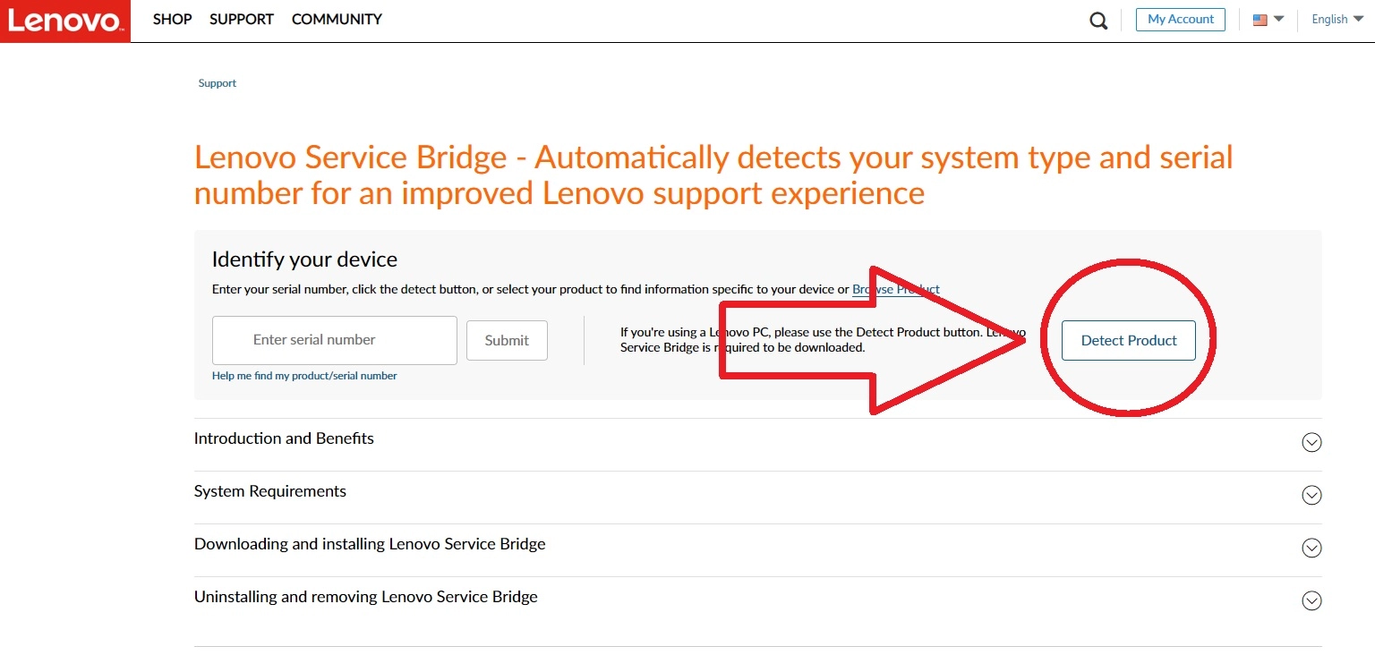 Lenovo Service Bridge detection tool running