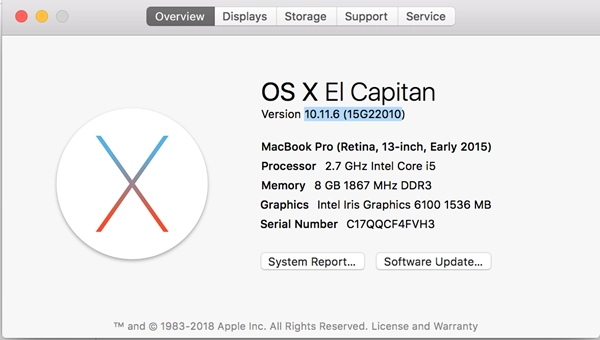 About This Mac overview showing the processor type