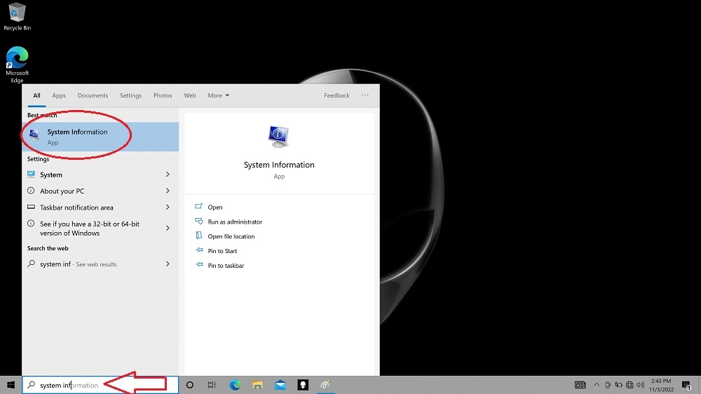 Windows System Information window showing the system model