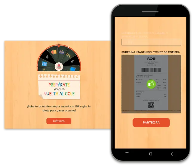 Ruleta de premios de la Vuelta al Cole con validación de tíquet (OCR)