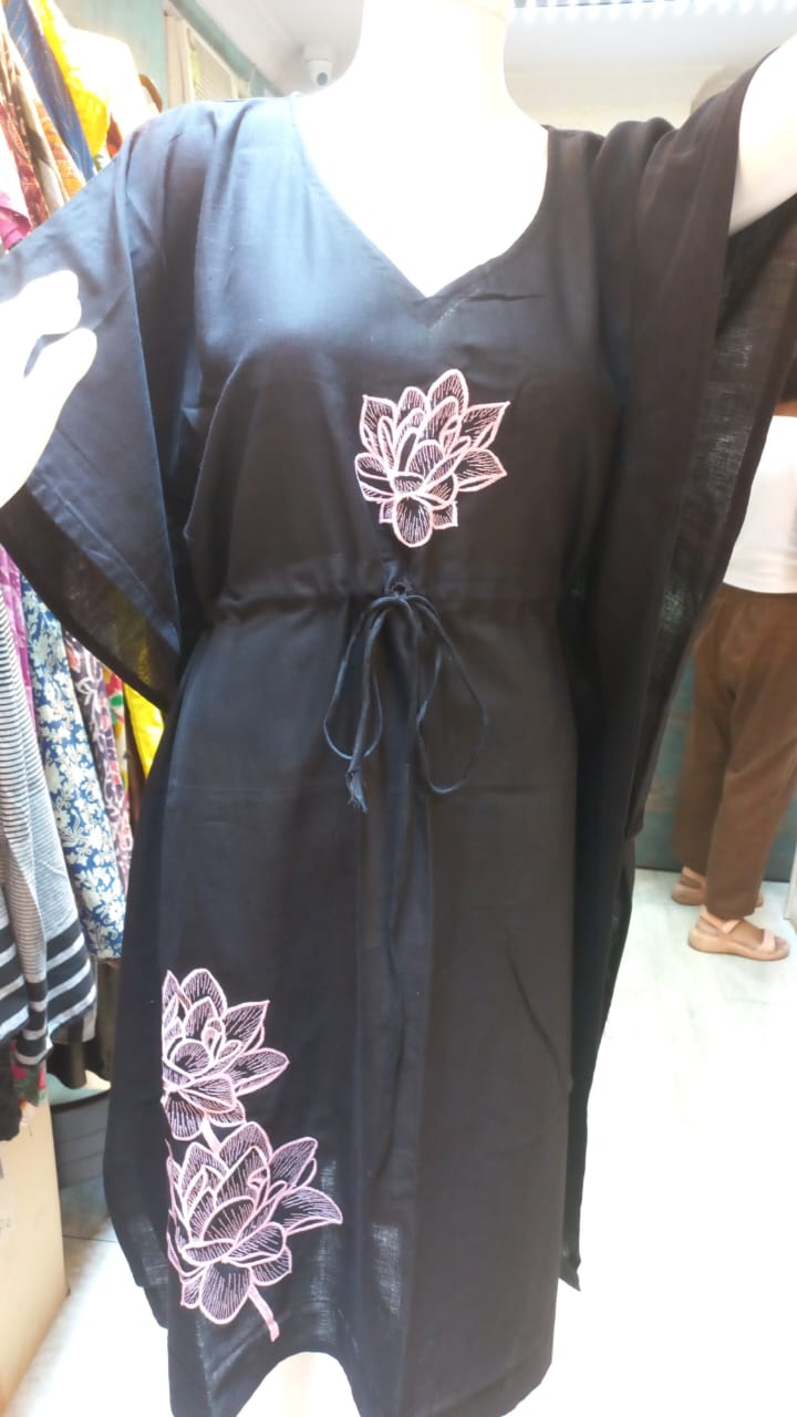 Artisanal Khadi Cotton Embroidered Kaftan for Women