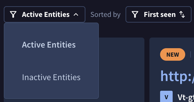 A screenshot of the Active Entities filter
