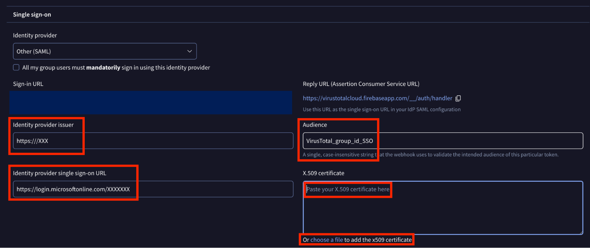 Fields on group settings page