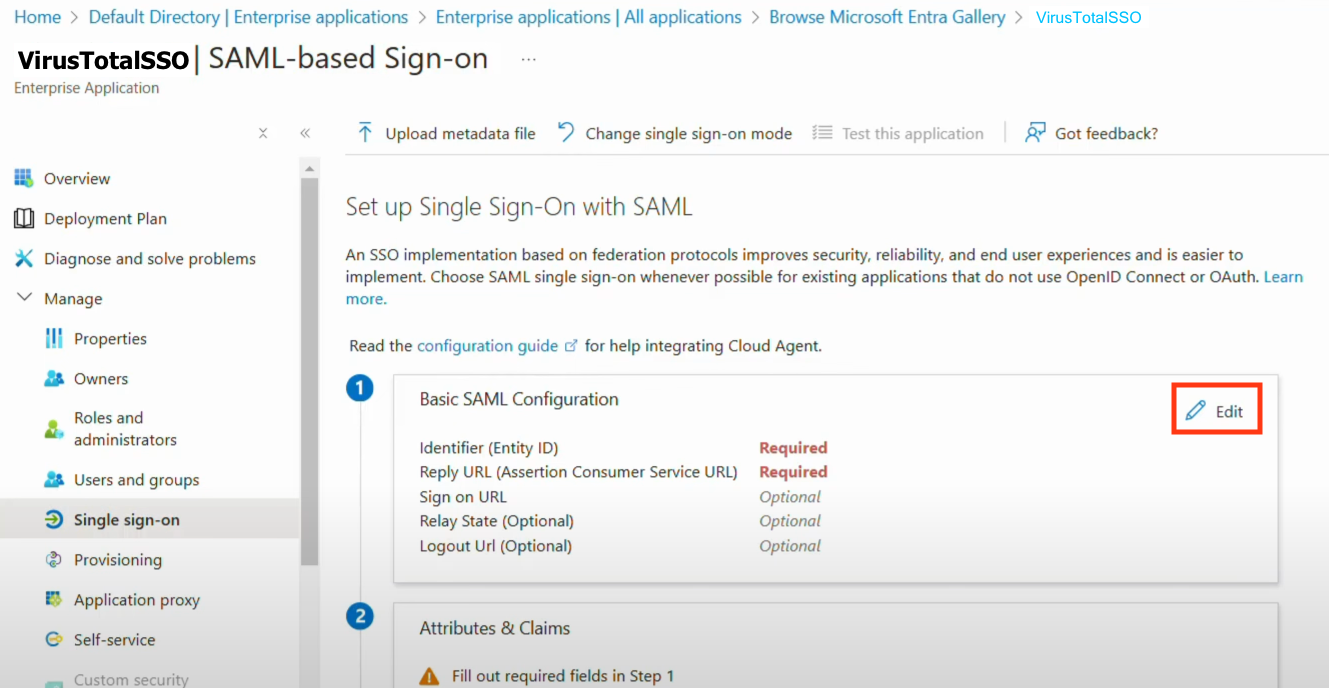 Basic SAML configuration