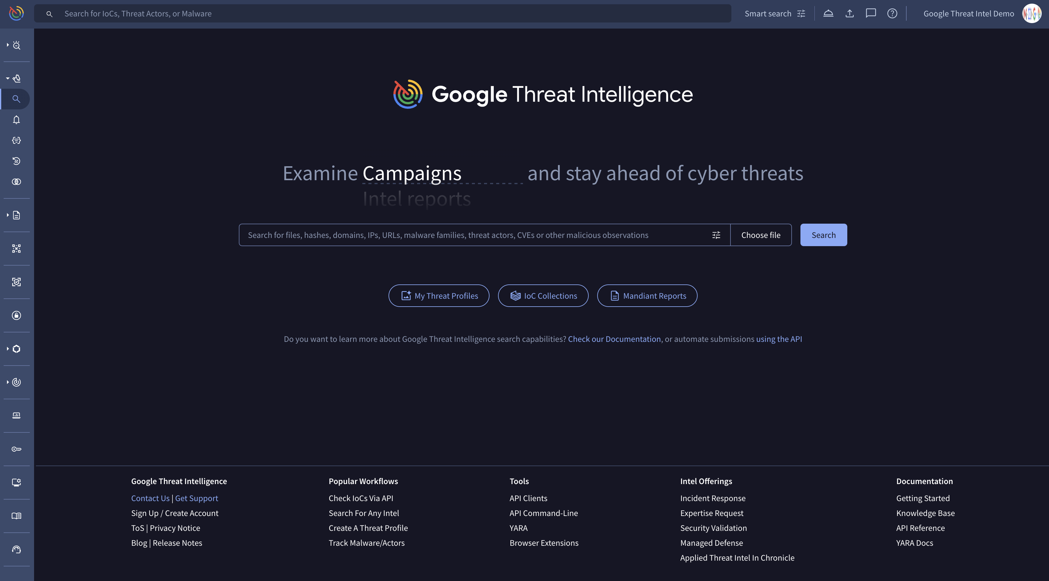 Google Threat Intel Homepage