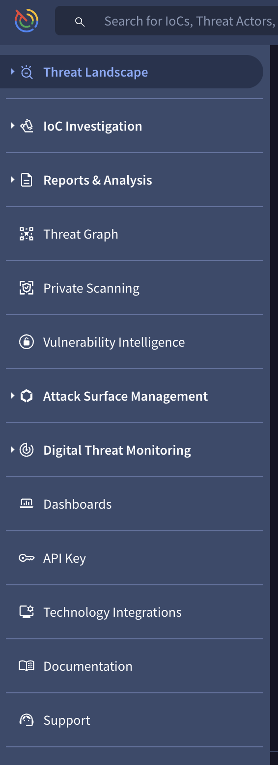 Google Threat Intel Left Menu