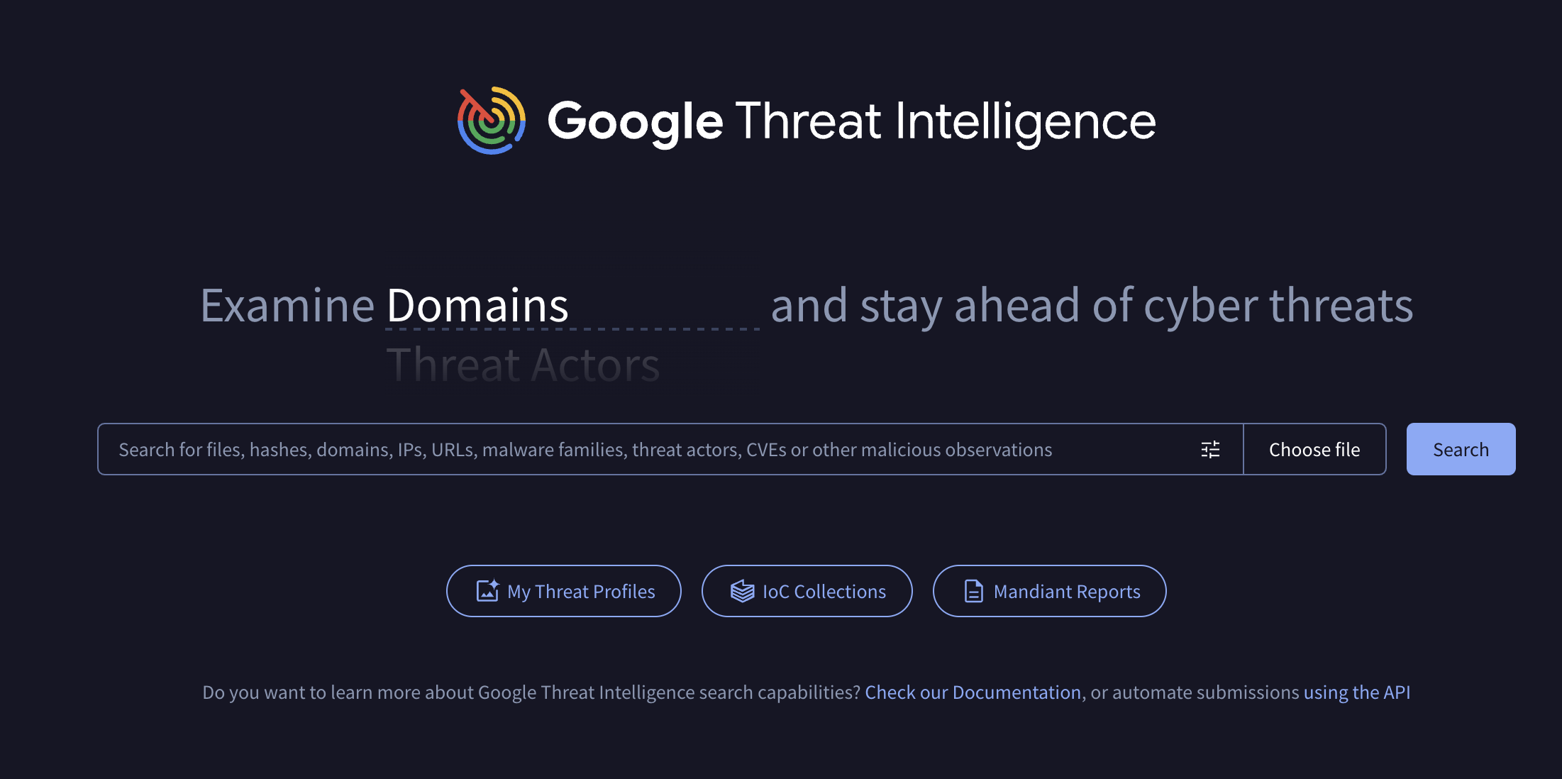 Google Threat Intel Main section