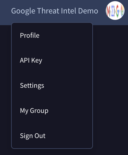 Google Threat Intel User Menu