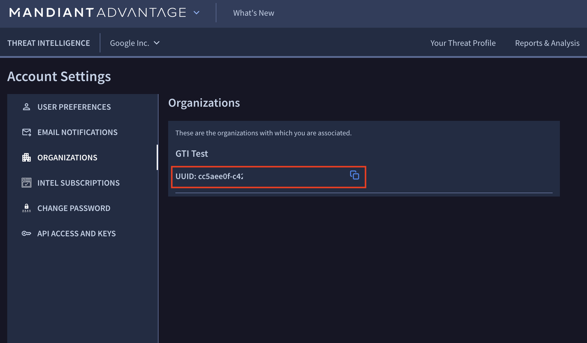 Mandiant organization UUID