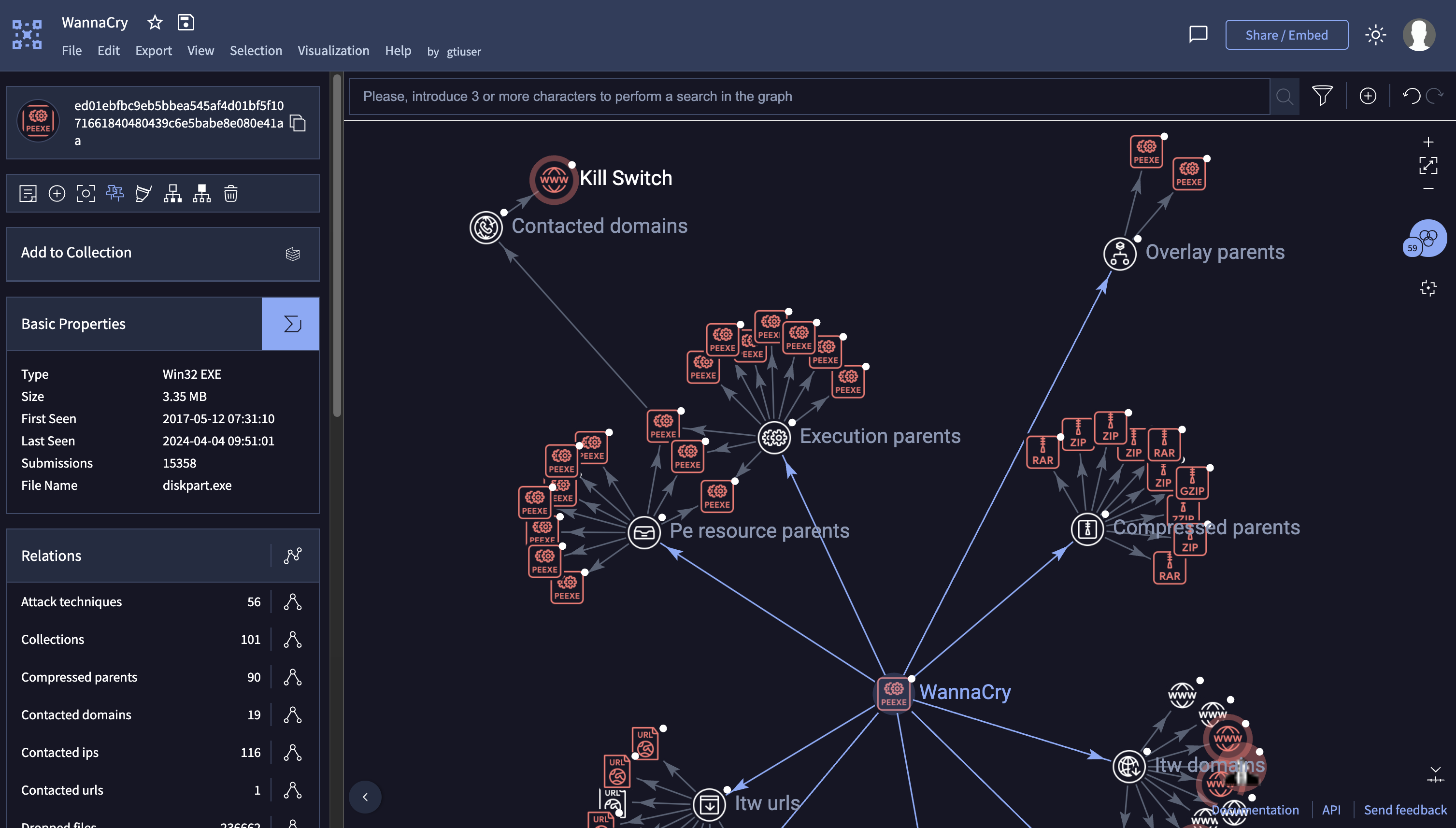 A Google Threat Intelligence graph