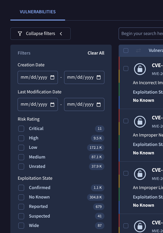 Vulnerability filters