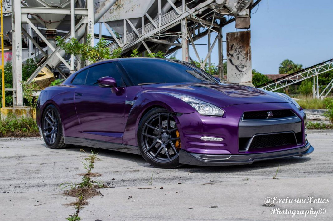 Purple Nissan GTR Lowered on Velgen Wheels GTspirit