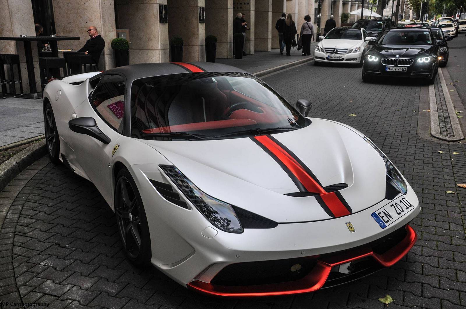 Matte White Ferrari 458 Speciale With Redblack Stripes