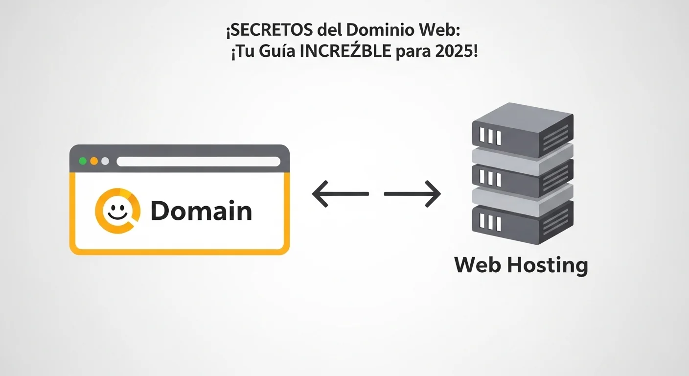 Diagrama que ilustra la conexión entre un dominio web y el alojamiento web, con flechas que conectan un nombre de dominio a un servidor.