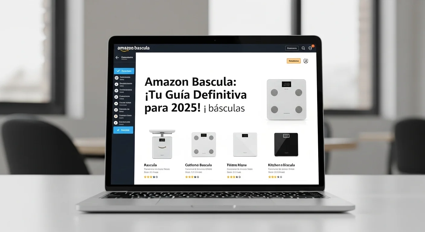 Una selección de diferentes tipos de Amazon bascula, incluyendo una bascula de baño amazon y una bascula cocina amazon, mostradas en la pantalla de un portátil.