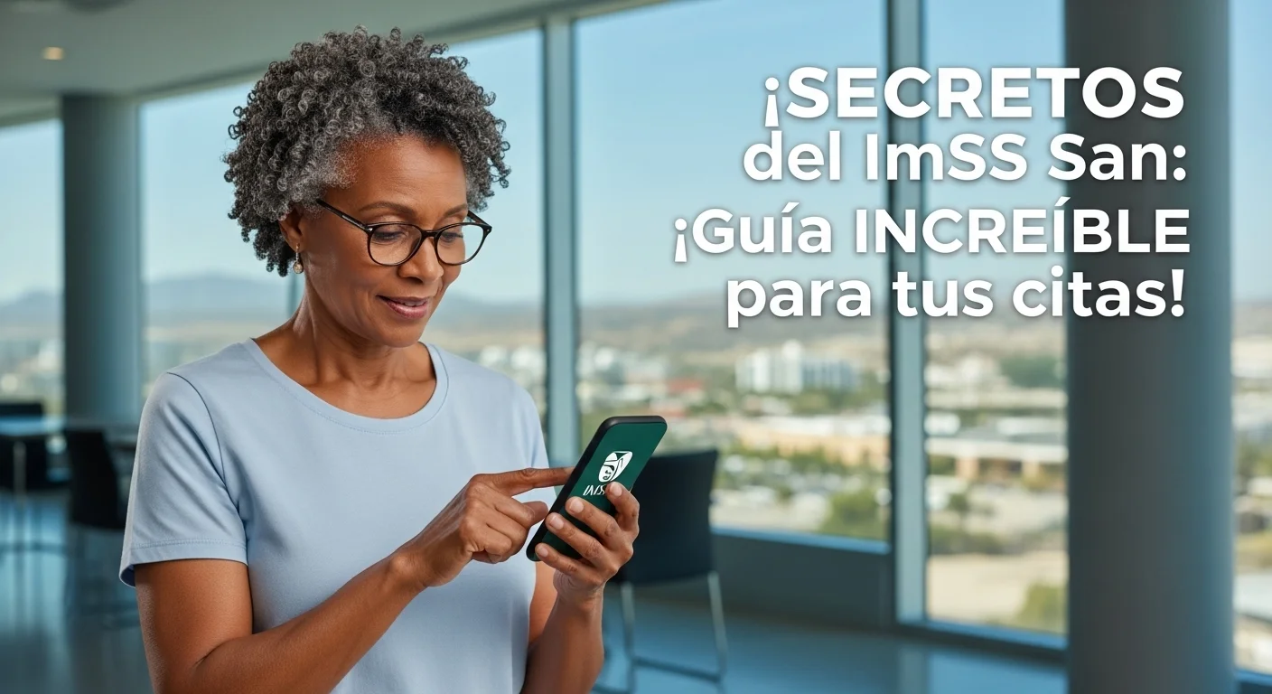 Una persona utilizando la aplicación IMSS Digital en un smartphone para agendar una cita, mostrando la modernización de servicios aplicable a imss cabo san lucas.