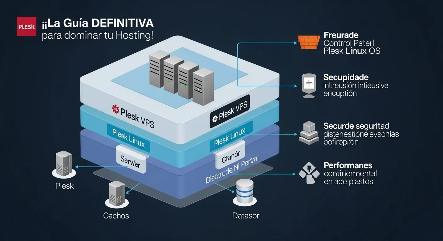 Diagrama conceptual de la arquitectura de un servidor plesk vps sobre un sistema operativo plesk linux, destacando la seguridad y el rendimiento.