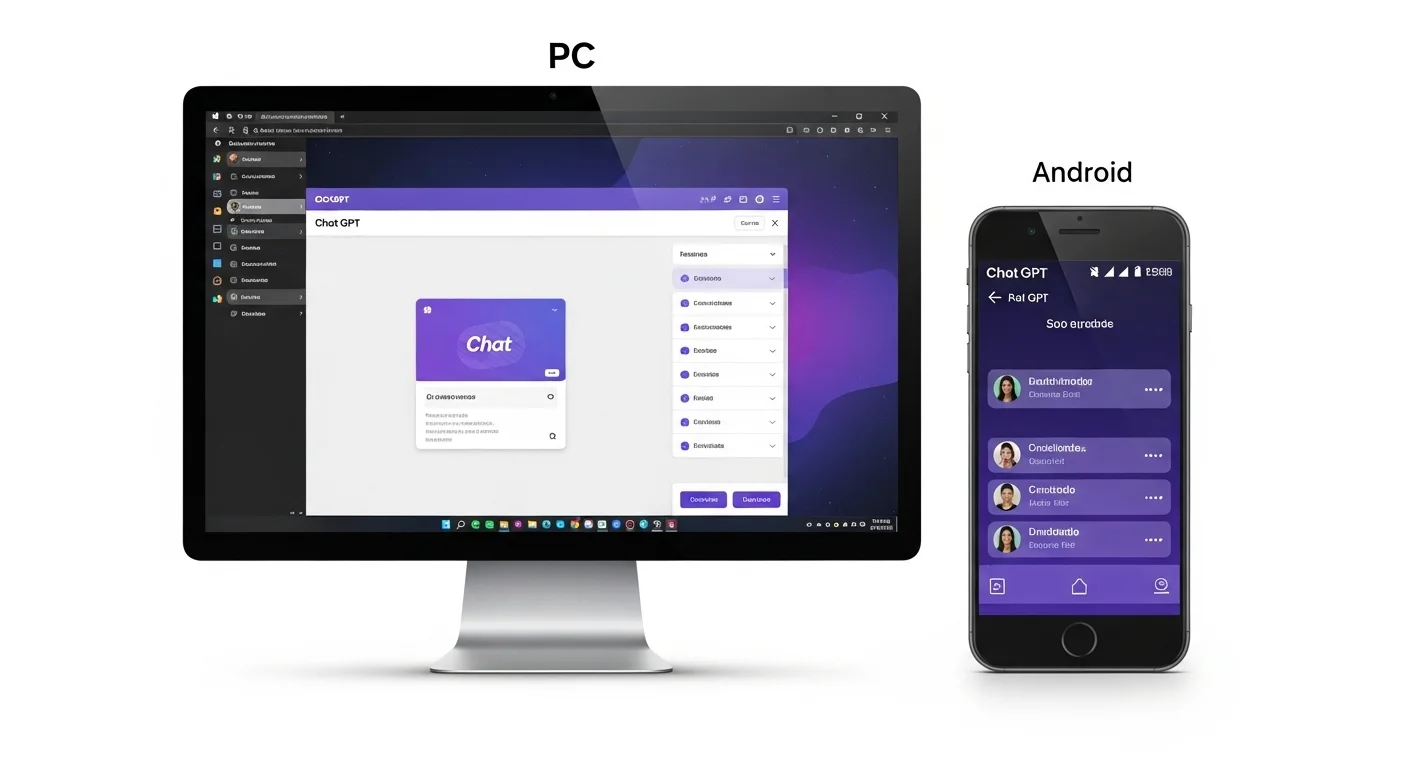 Comparativa de la interfaz de Chat GPT para PC y Chat GPT para Android, mostrando la versatilidad de la plataforma.