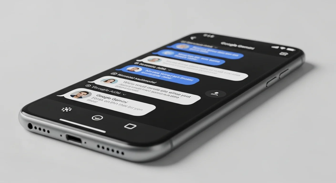 Una captura de pantalla de la interfaz del chat inteligencia artificial google, Gemini, mostrando una conversaci贸n multimodal en un smartphone.
