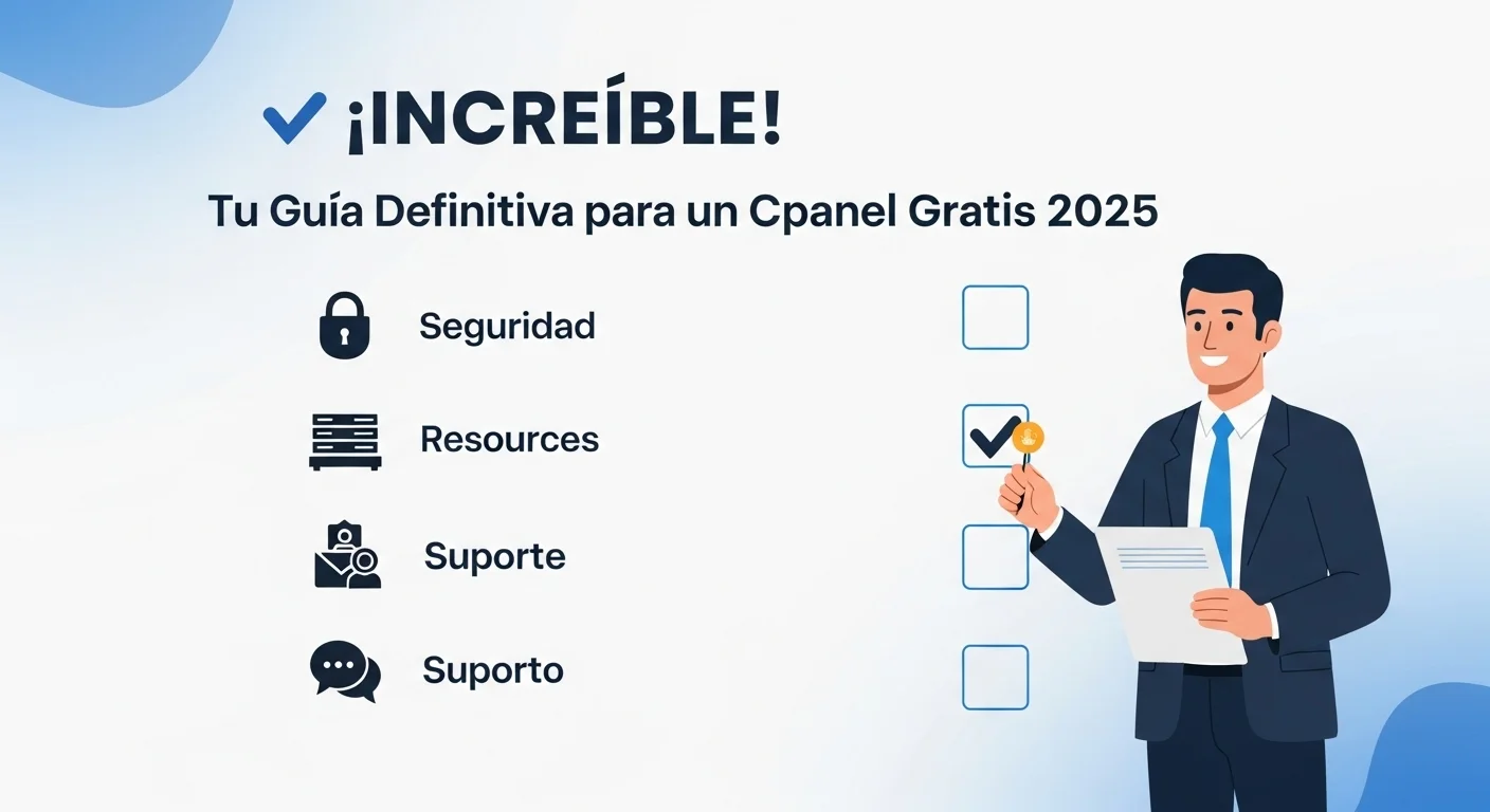 Checklist gráfico para evaluar un hosting con cpanel gratis, destacando puntos como seguridad, recursos y soporte.