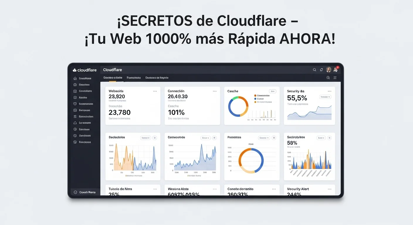Panel de control de Cloudflare mostrando gráficos de optimización y seguridad para un sitio web.