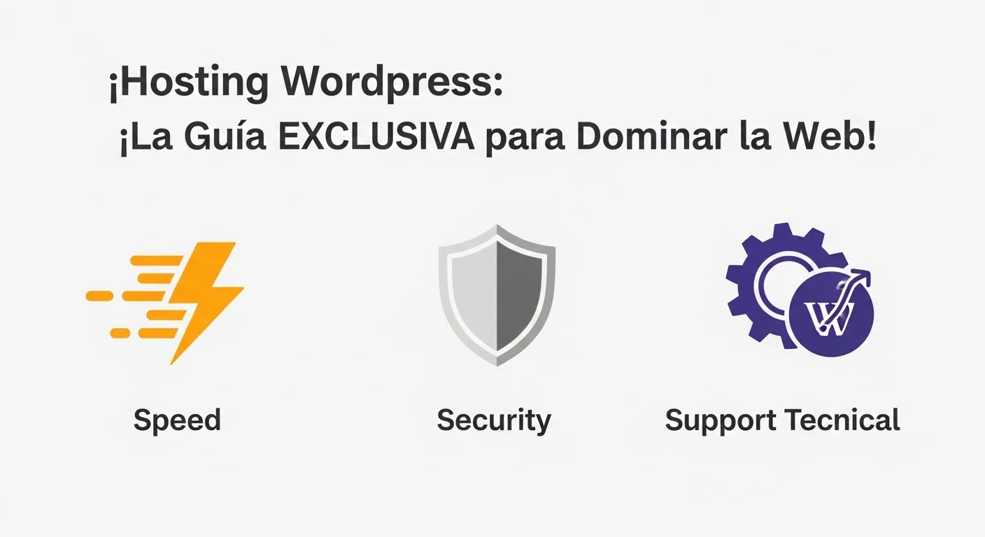Un gráfico comparativo que muestra iconos de velocidad, seguridad, y soporte técnico, representando las características clave a evaluar en un hosting de WordPress.