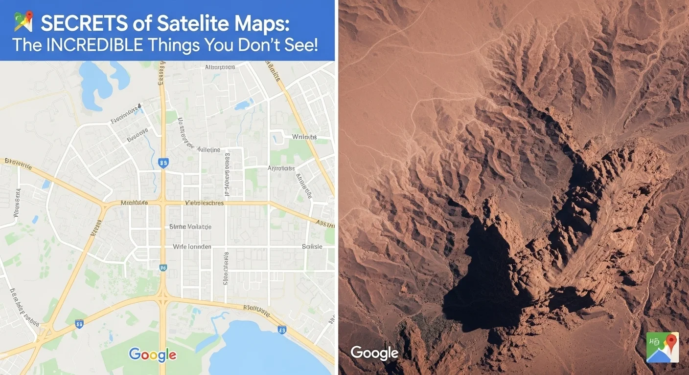 Comparativa de una misma ubicación en vista de mapa y en google maps satélite, demostrando la riqueza de detalles.