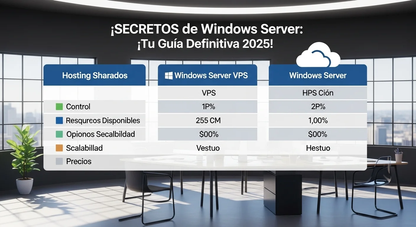 Imagen comparativa que ilustra las diferencias entre hosting compartido, un vps windows server y un cloud server windows, mostrando niveles de control, recursos y escalabilidad.