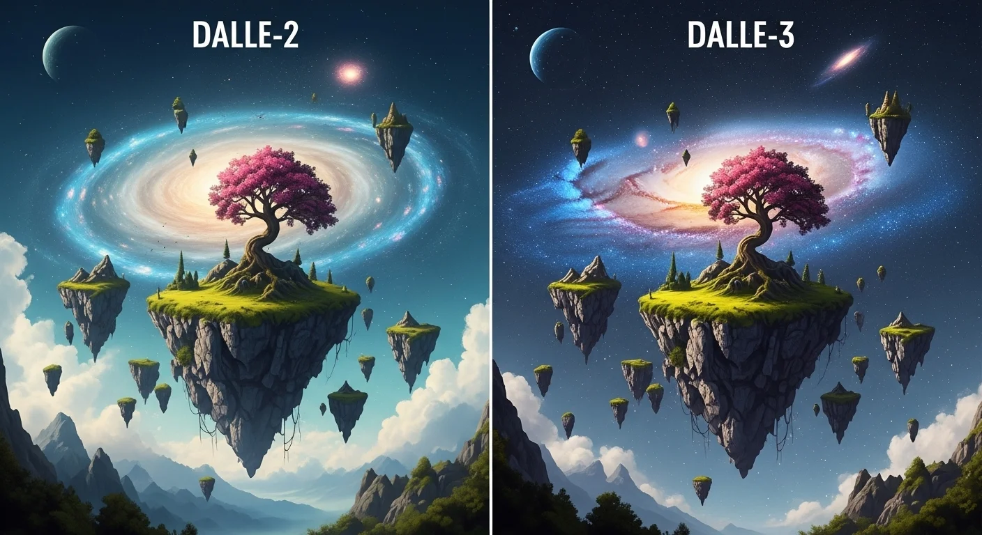 Comparativa de dall e 2 imagenes mostrando la mejora de calidad y seguimiento de prompts con Dall-E 3, con ejemplos claros.