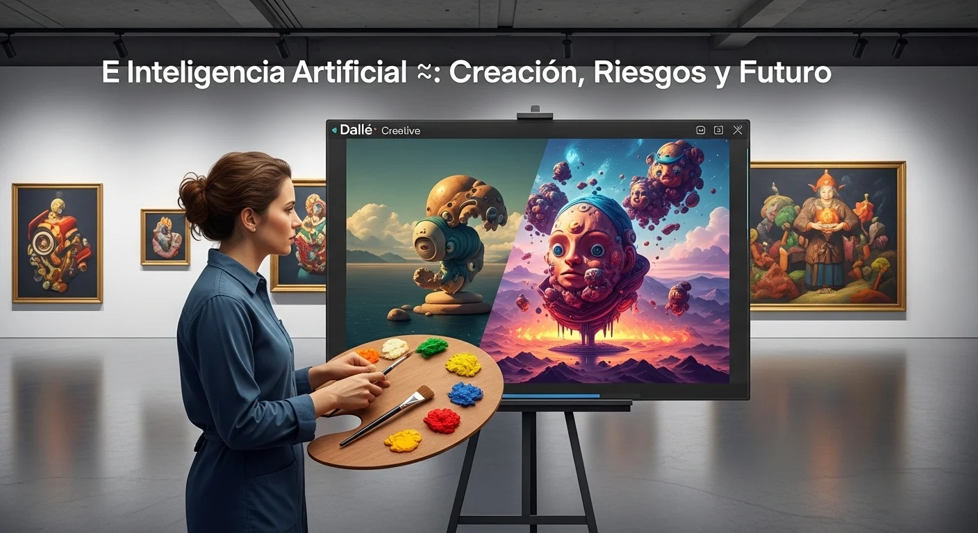 Una paleta de artista generando imágenes vibrantes y surrealistas, ilustrando el poder creativo de dall e inteligencia artificial.
