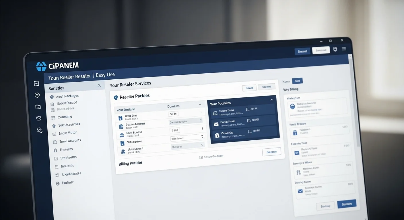 Captura de pantalla de un panel de control como cPanel o WHM para la gestión de un servicio de hosting reseller.