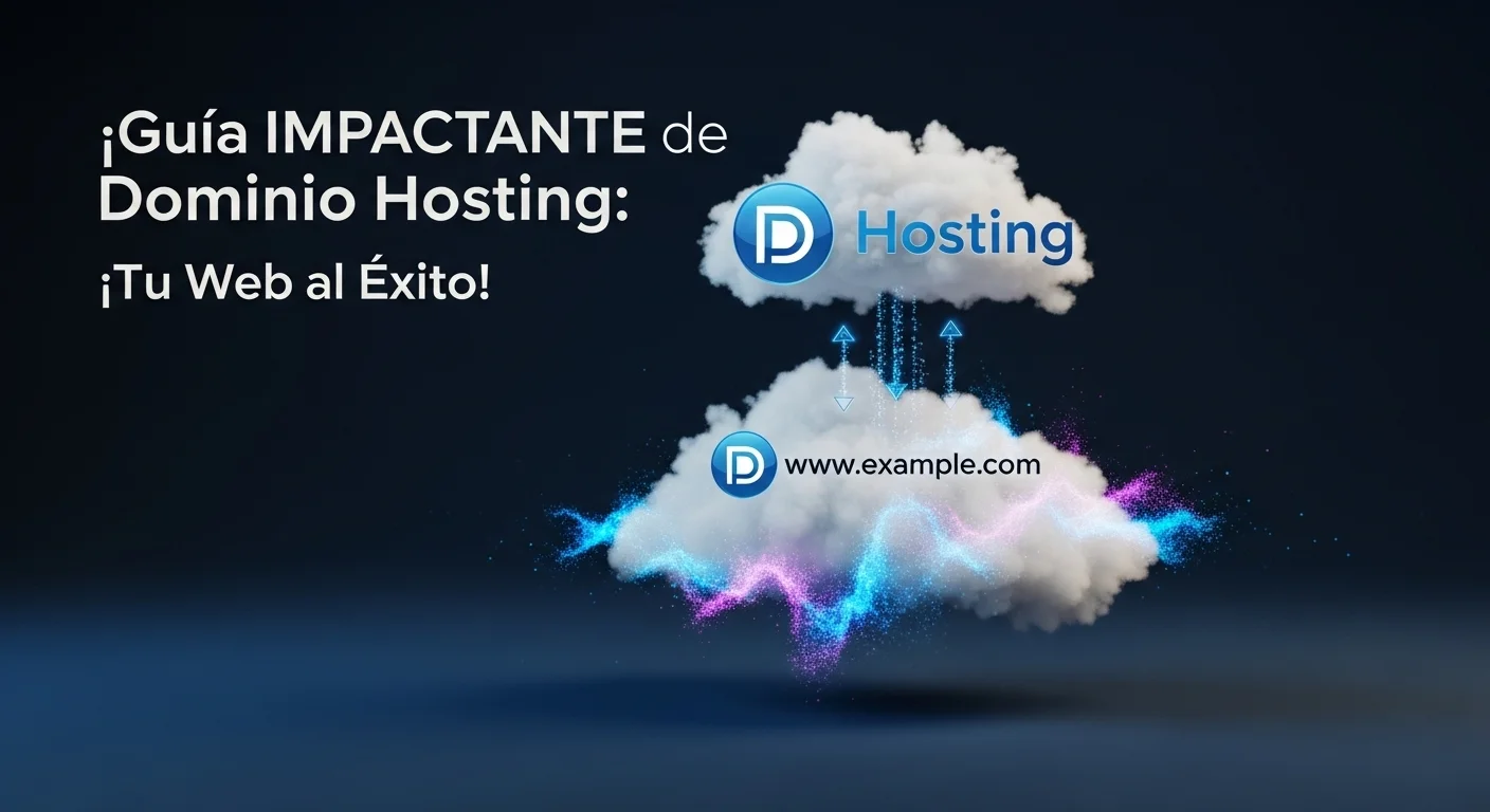 Ilustración conceptual de un dominio y un hosting conectados mediante una nube digital, simbolizando la infraestructura web.