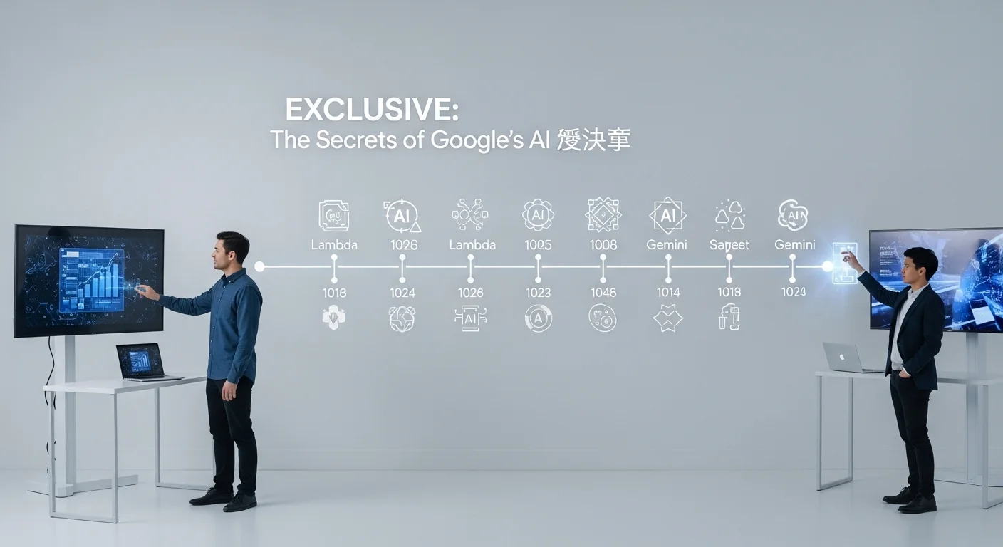 Una línea de tiempo visual que muestra la evolución de la inteligencia artificial de Google, desde Lambda hasta los modelos más recientes como Gemini.