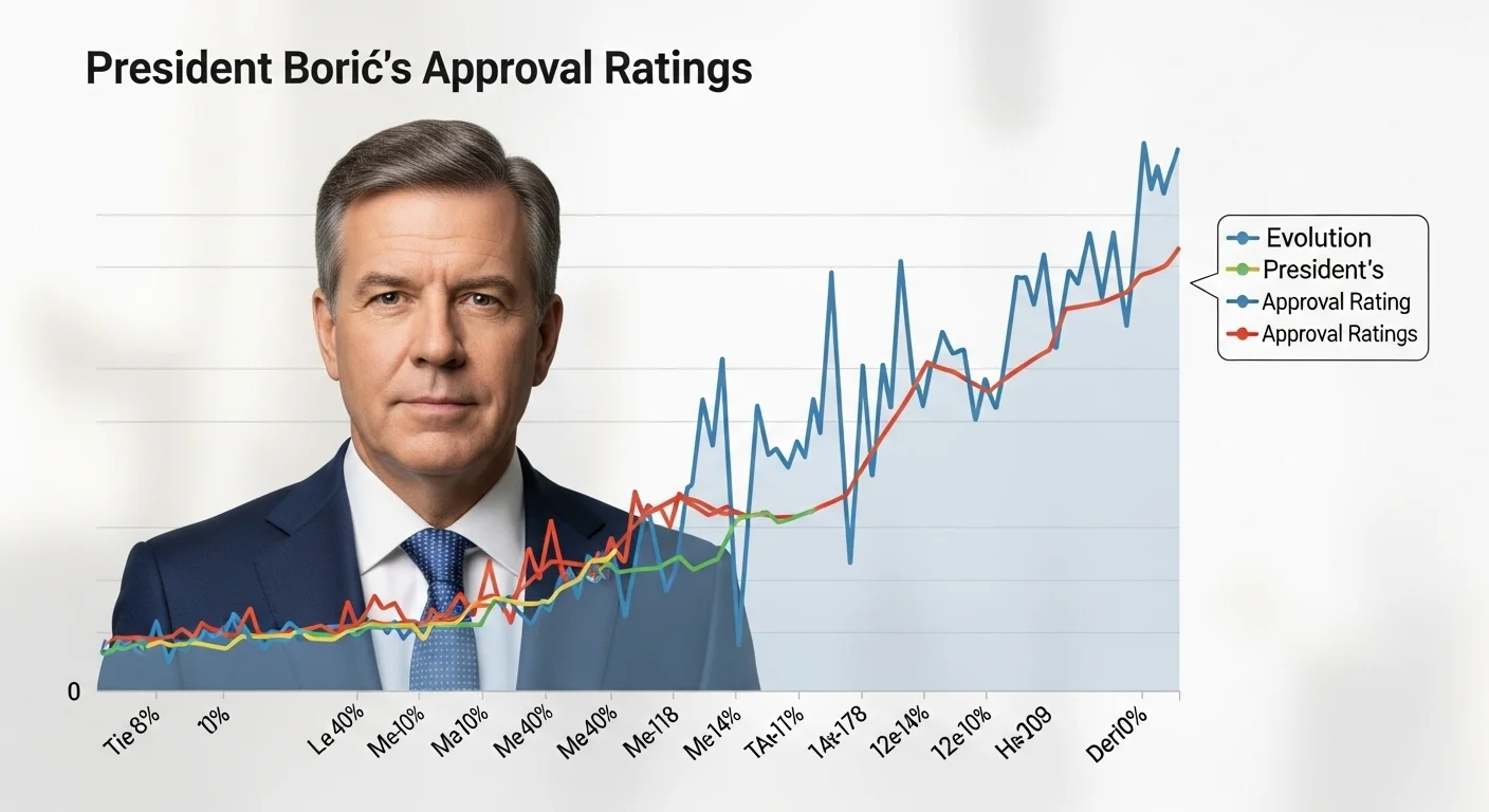 Gráfico ilustrativo mostrando la evolución de las encuestas de aprobación del presidente Boric, un tema central que define el pulso de su mandato.