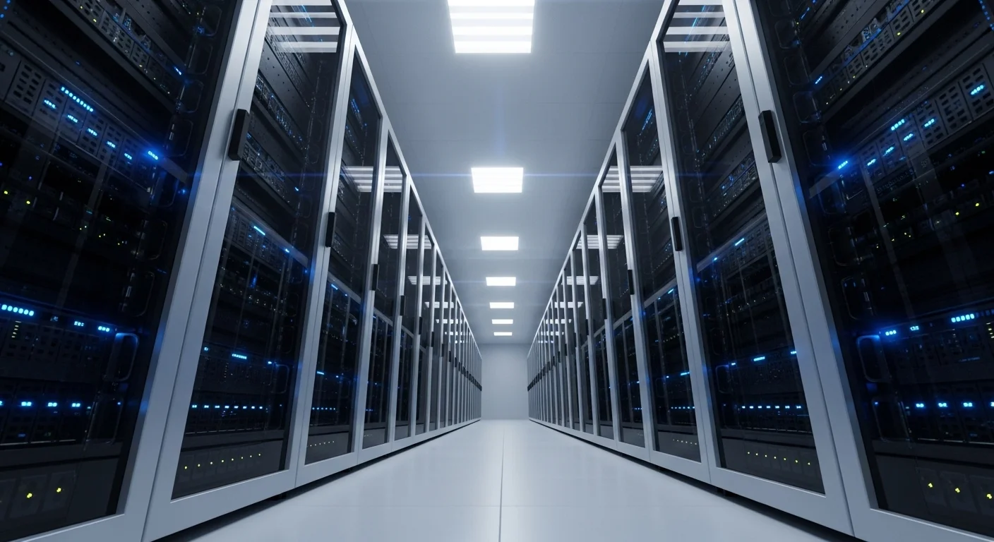 Ilustración de racks de servidores en un centro de datos, representando el concepto de comprar hosting para un sitio web.