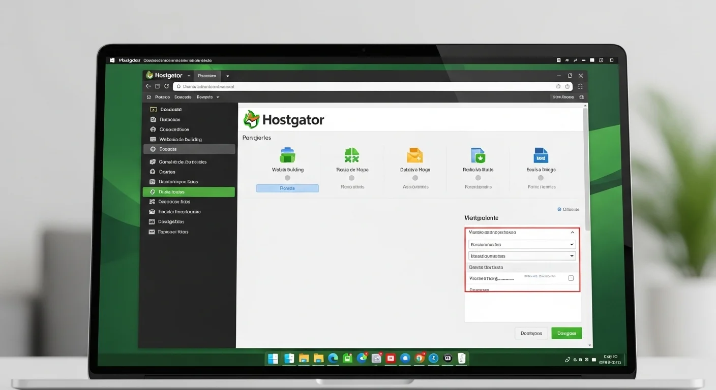Captura de pantalla del panel de control cPanel de Hostgator, mostrando las diferentes herramientas de gestión de sitios web, dominios y correos electrónicos.